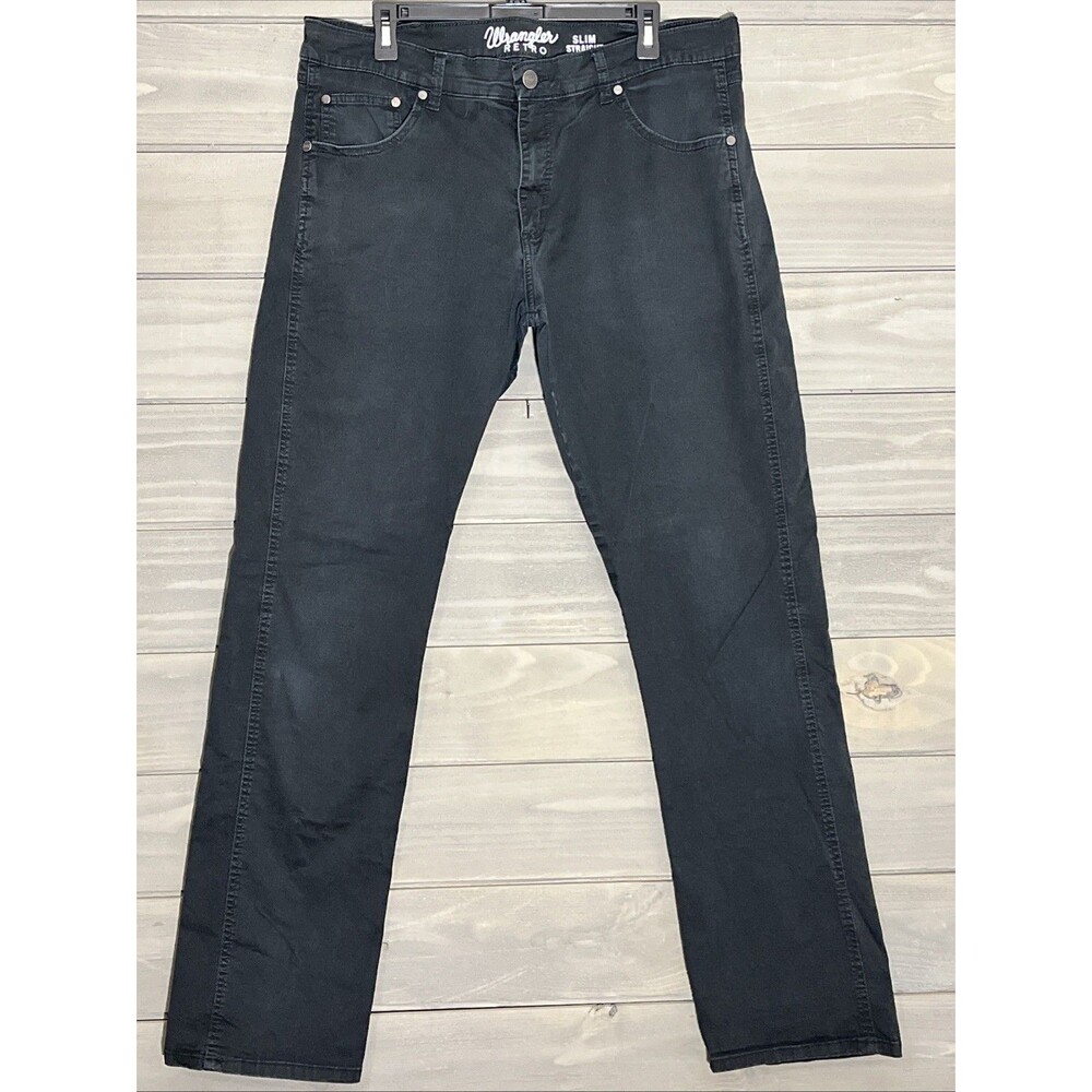 Wrangler Retro Slim Straight Black Pants Mens 36x36